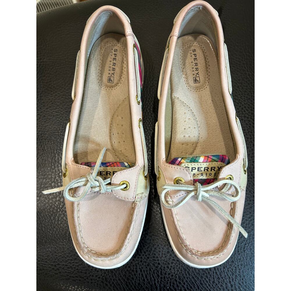 Sperry Pink leather Angelfish plaid top slider boat shoes - Picture 2 of 4